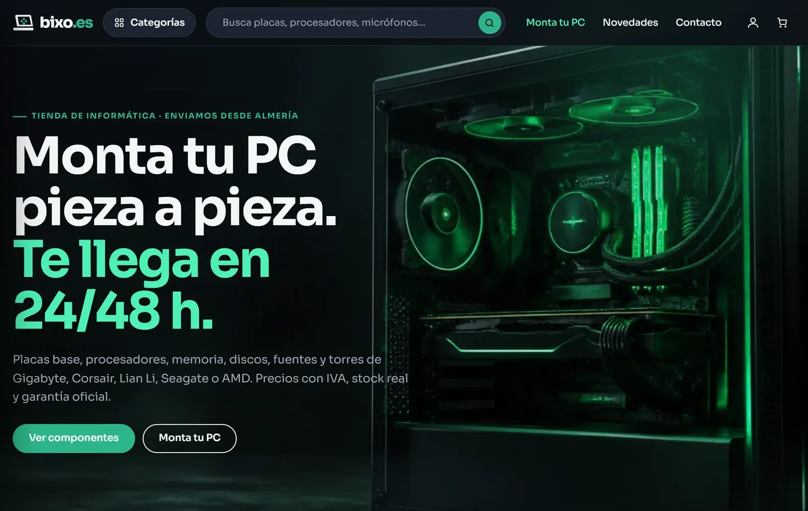 Captura de la página de inicio de Bixo Informática