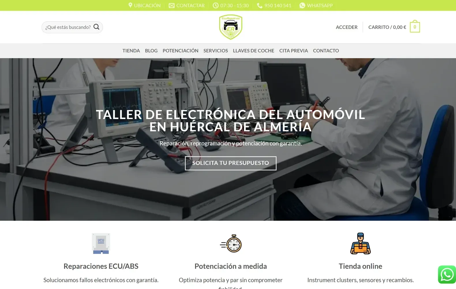 Captura de la página de inicio de EcuRepair