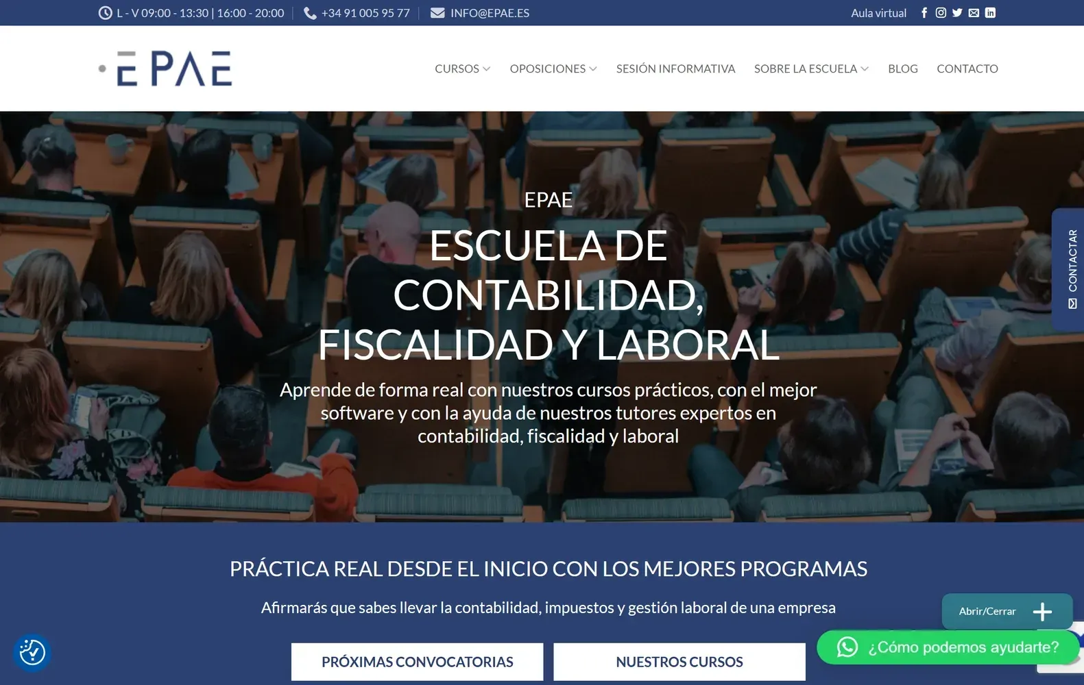 Captura de la página de inicio de EPAE